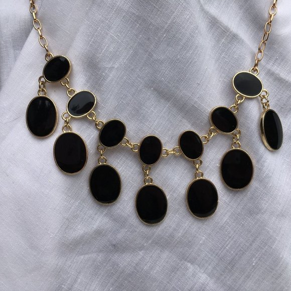 Gold Tone Chain and Black Enamel Collar Choker Necklace - Picture 2 of 5